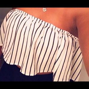 Discovery White and Black Stripper Tube Top - L